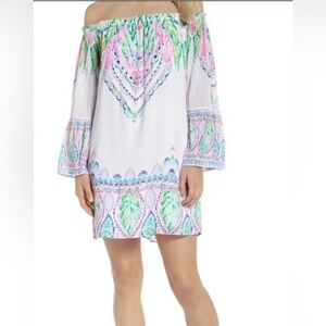 Lilly Pulitzer Off-Shoulder Dress in Pink and Green